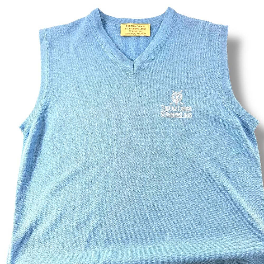 St Andrews Old Course Merion Wool Sweater Vest Golf Preppy Coastal Grandpa Blue